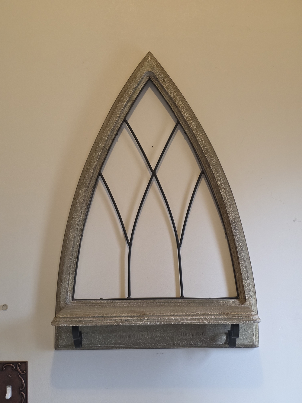 Cathedral Arched Wall Shelf in Distressed Taupe